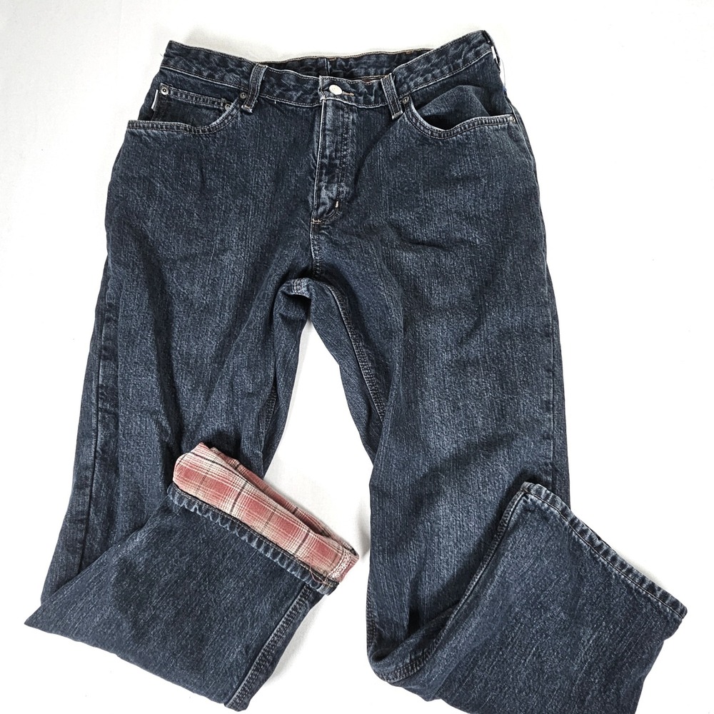 Carhartt Flannel Lined Relaxed Fit Jeans Dark Wash Plaid Work Pants waist 35